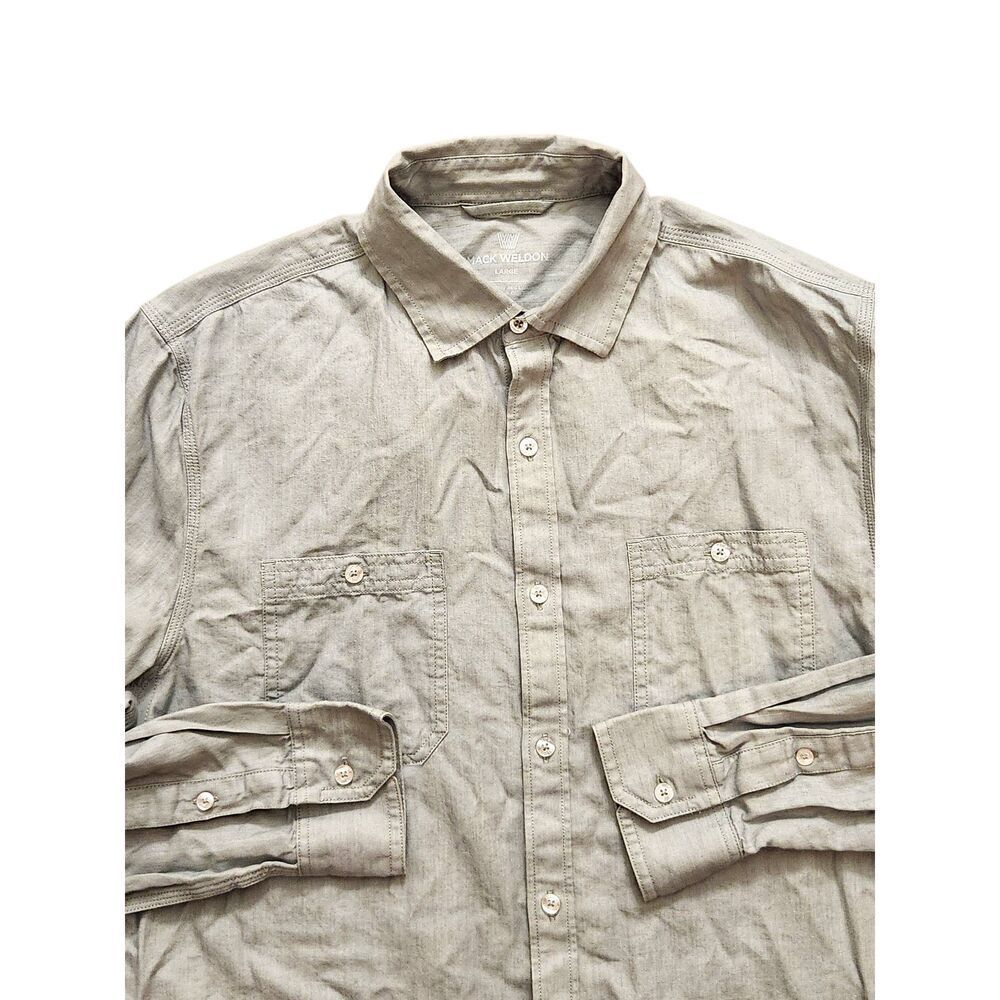 Mack Weldon Men's Large Button up Performance pocket shirt Cotton Lyocell Gray